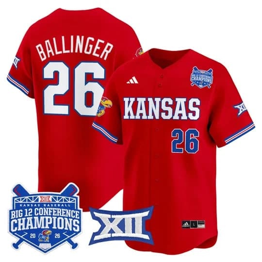 Men's Kansas Jayhawks Baseball Big 12 Conference Champions 2026 Vapor Prem    Brady Ballinger26