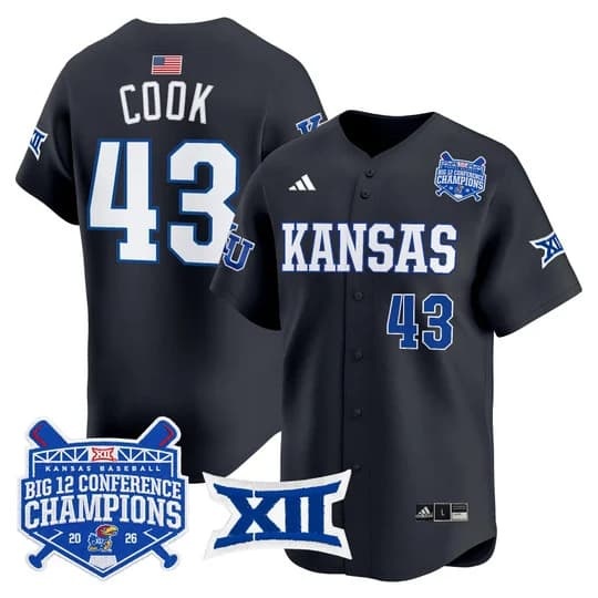 Men's Kansas Jayhawks Baseball Big 12 Conference Champions 2026 Vapor Premier   Mason Cook #43