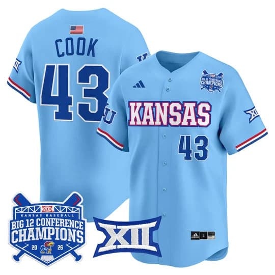 Men's Kansas Jayhawks Baseball Big 12 Conference Champions 2026 Vapor Premier LiMason Cook   43
