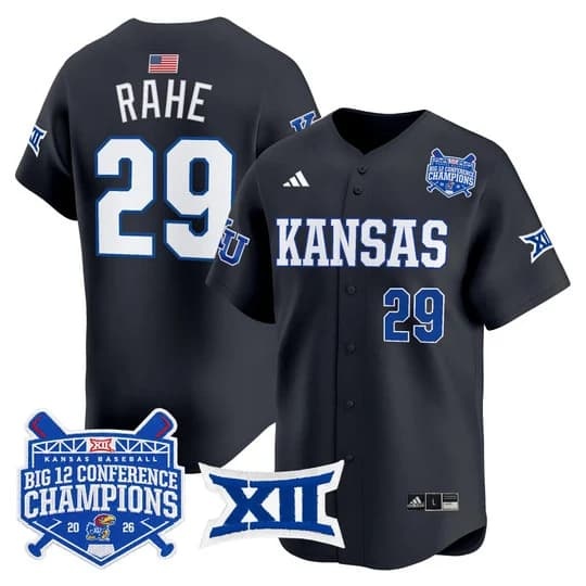 Men's Kansas Jayhawks Baseball Big 12 Conference Champions 2026 Vapor Premier LimBoede Rahe #29