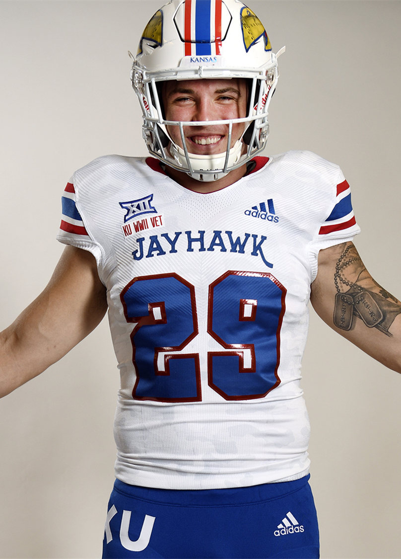 Men's Kansas Jayhawks Custom Adidas White alternate World War II honor College Football Jersey