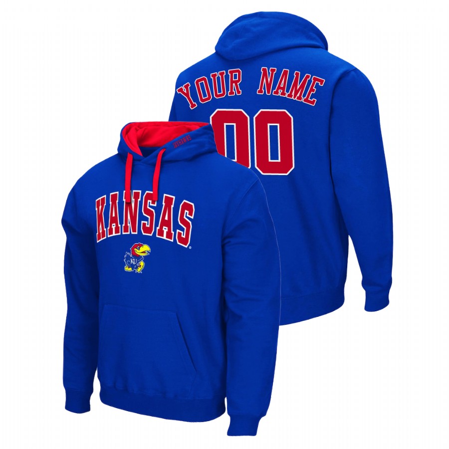 Men's Kansas Jayhawks Custom Royal Arch & Logo 2.0 Pullover Hoodie