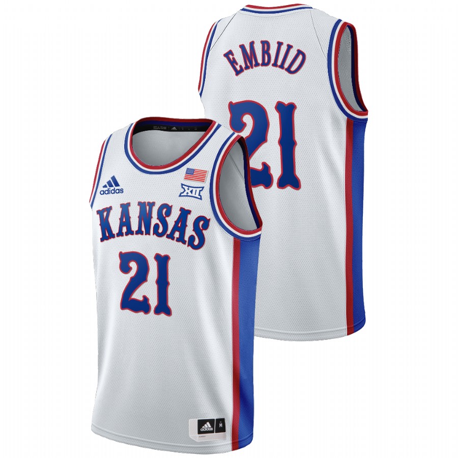 Men's Kansas Jayhawks Joel Embiid College Basketball 1990s Throwback Jersey White