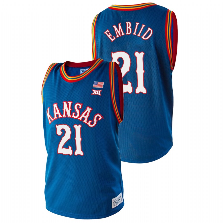 Men's Kansas Jayhawks Joel Embiid Royal College Basketball Jersey