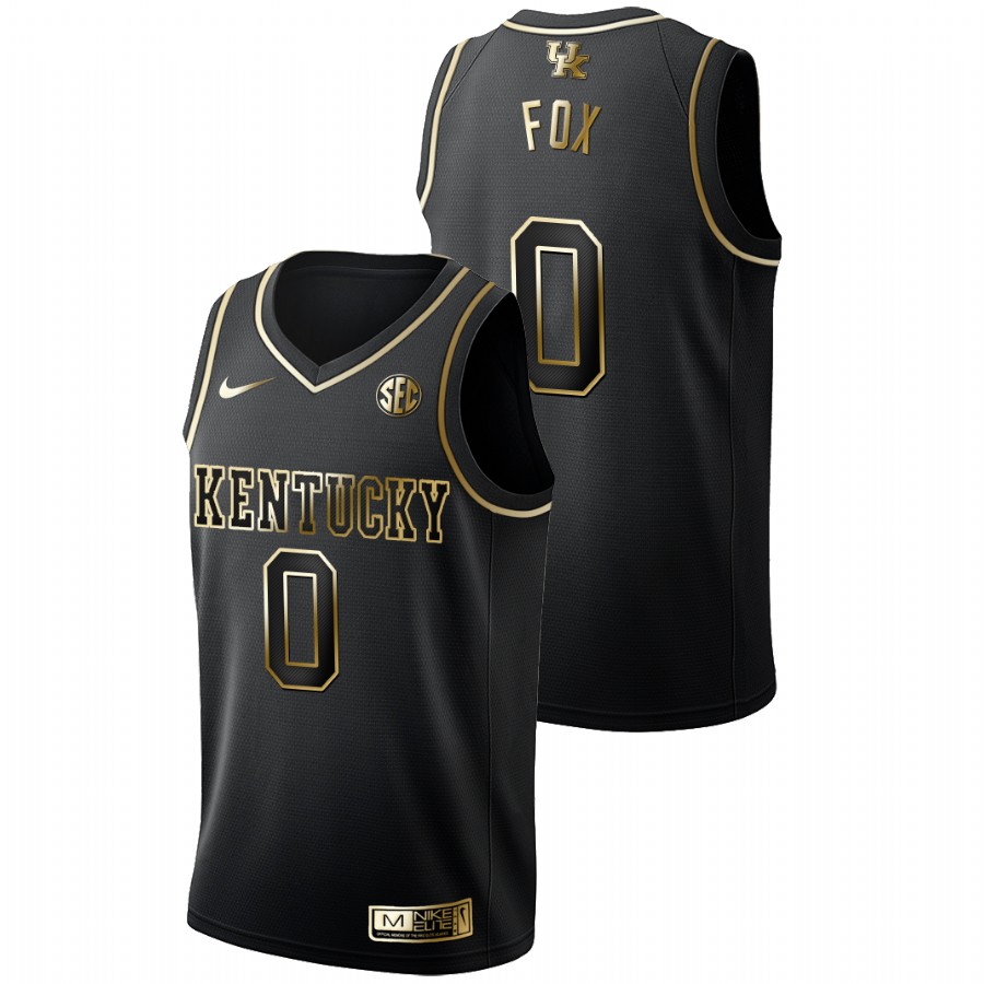 Men's Kentucky Wildcats De'Aaron Fox Golden Edition College Basketball Jersey Black