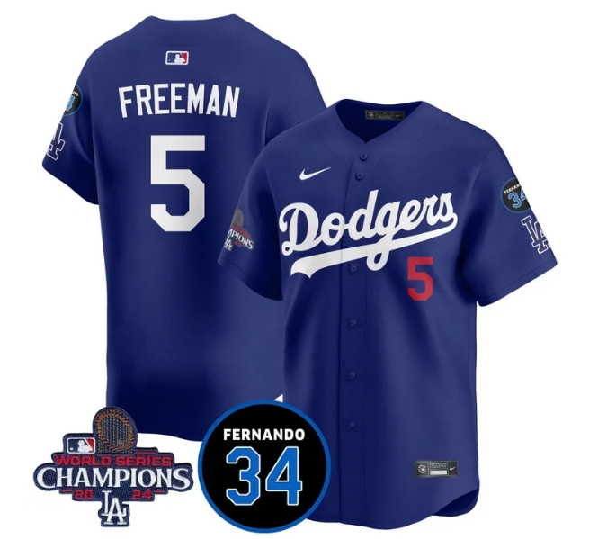 Men's LA Dodgers - World Series Champions 2024Fernando Valenzuela Memorial Jersey - All Stitched N1 #5 FREDDIE FREEMAN