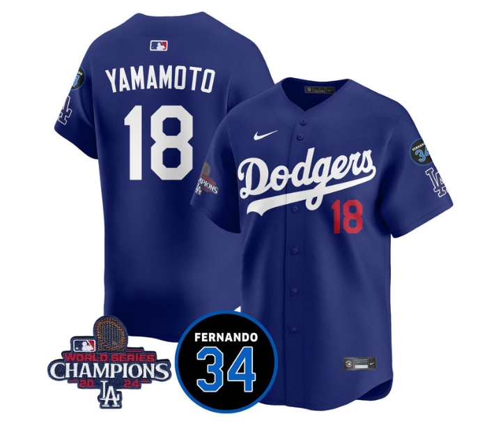 Men's LA Dodgers - World Series Champions 2024Fernando Valenzuela Memorial Jersey - All Stitched N1 18 YOSHINOBU YAMAMOTO