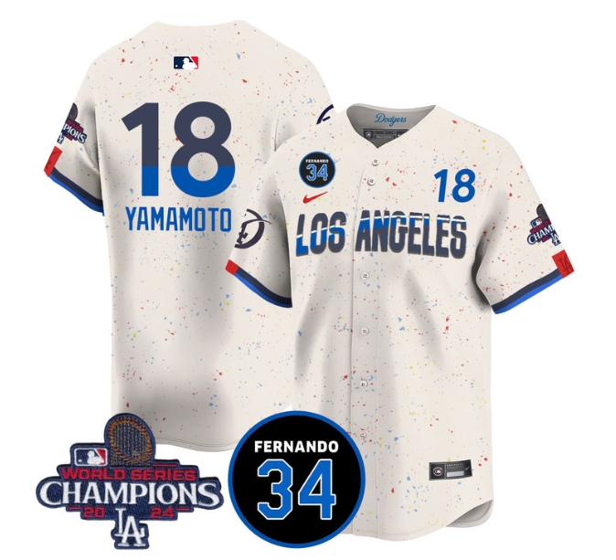 Men's LA Dodgers - World Series Champions 2024Fernando Valenzuela Memorial Jersey - All Stitched N1 CITY CONNECT 18 YOSHINOBU YAMAMOTO