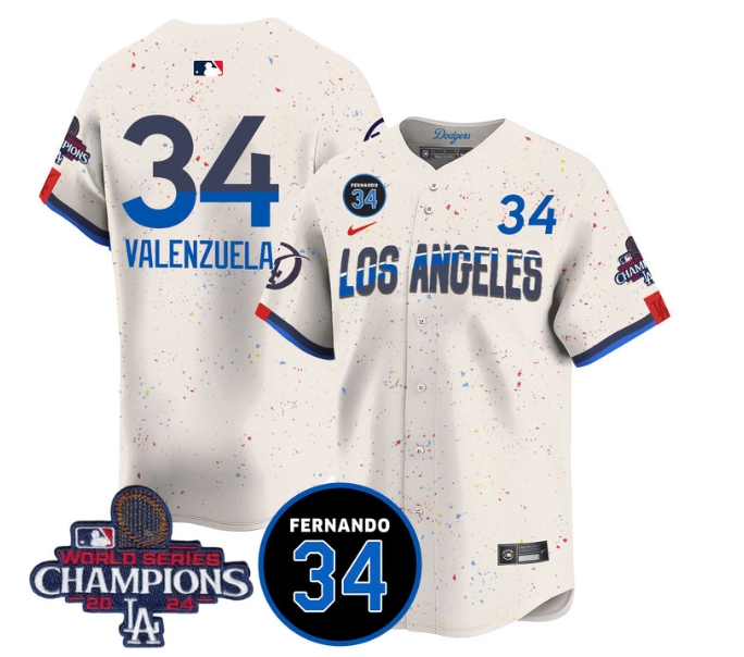 Men's LA Dodgers - World Series Champions 2024Fernando Valenzuela Memorial Jersey - All Stitched N1 CITY CONNECT 34 FERNANDO VALENZUELA