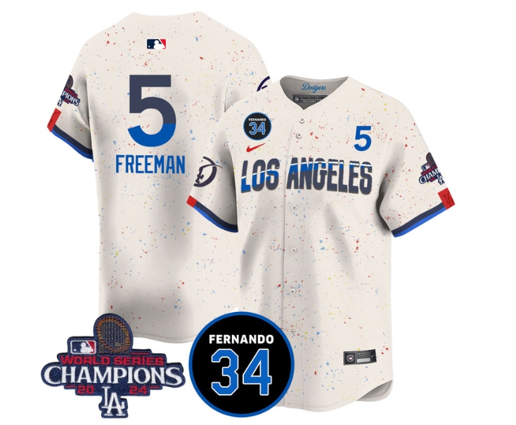 Men's LA Dodgers - World Series Champions 2024Fernando Valenzuela Memorial Jersey - All Stitched N1 CITY CONNECT 5 FREDDIE FREEMAN