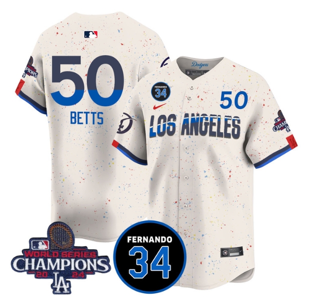 Men's LA Dodgers - World Series Champions 2024Fernando Valenzuela Memorial Jersey - All Stitched N1 CITY CONNECT 50 MOOKIE BETTS