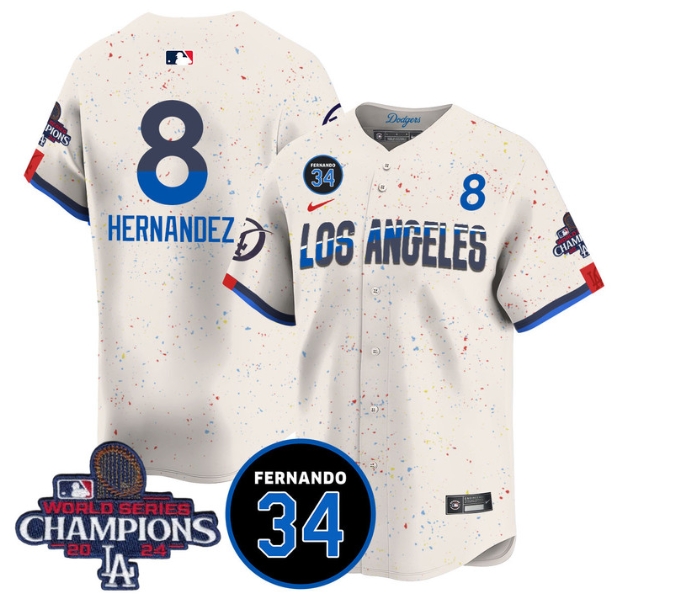Men's LA Dodgers - World Series Champions 2024Fernando Valenzuela Memorial Jersey - All Stitched N1 CITY CONNECT 8 ENRIQUE HERNANDEZ