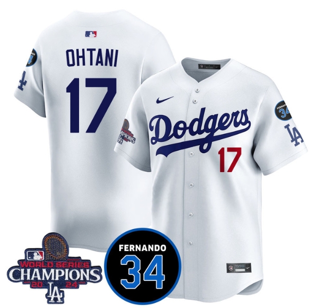 Men's LA Dodgers - World Series Champions 2024Fernando Valenzuela Memorial Jersey - All Stitched N1 WHITE 17 SHOHEI OHTANI