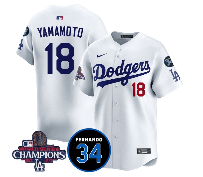 Men's LA Dodgers - World Series Champions 2024Fernando Valenzuela Memorial Jersey - All Stitched N1 WHITE 18 YOSHINOBU YAMAMOTO
