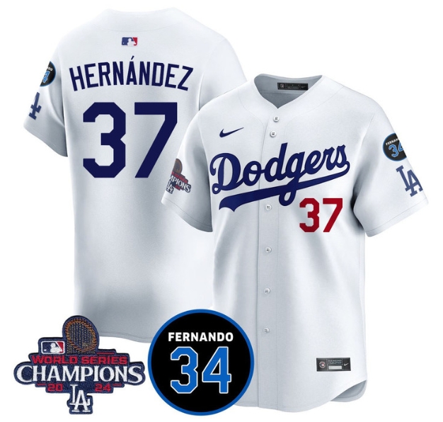Men's LA Dodgers - World Series Champions 2024Fernando Valenzuela Memorial Jersey - All Stitched N1 WHITE 37 TEOSCAR HERNANDEZ