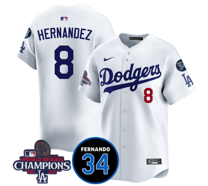 Men's LA Dodgers - World Series Champions 2024Fernando Valenzuela Memorial Jersey - All Stitched N1 WHITE 8 ENRIQUE HERNANDEZ