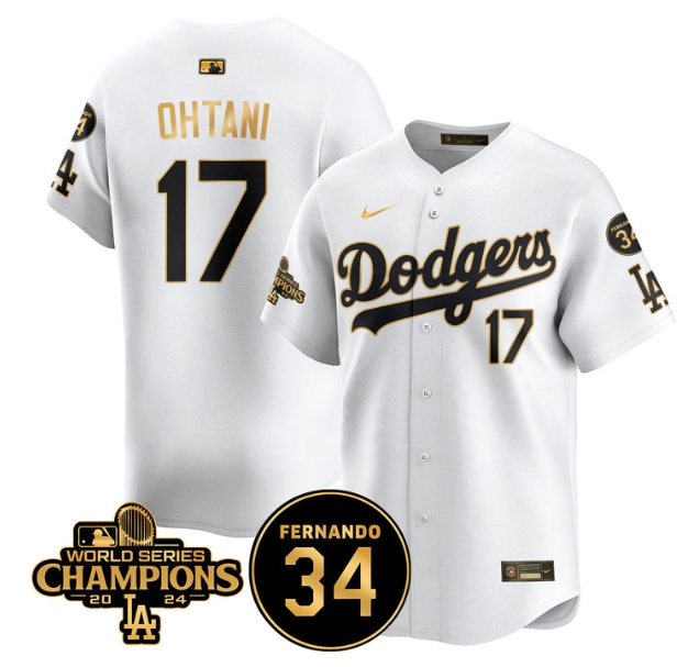 Men's LA Dodgers - World Series Champions 2024Fernando Valenzuela Memorial Jersey - All Stitched N1 WHITE GOLD 17 SHOHEI OHTANI