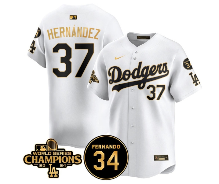 Men's LA Dodgers - World Series Champions 2024Fernando Valenzuela Memorial Jersey - All Stitched N1 WHITE GOLD 37 TEOSCAR HERNANDEZ