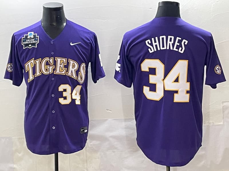 Men's LSU Tigers  2025 World Series Champions Limited Jersey - All Stitched Chase Shores 34