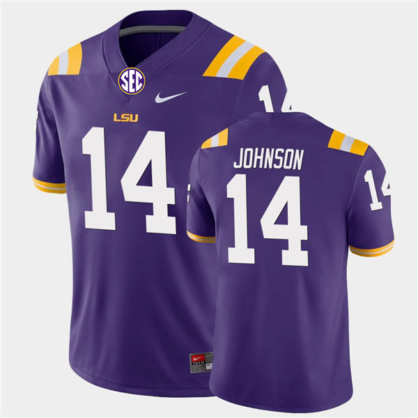 Men's LSU Tigers #14 Max Johnson Purple Nike College Football Game Jersey