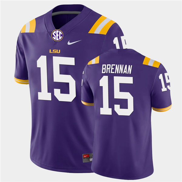 Men's LSU Tigers #15 Myles Brennan Purple Nike College Football Game Jersey
