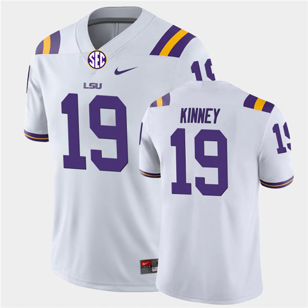 Men's LSU Tigers #19 Walker Kinney White Nike College Football Game Jersey
