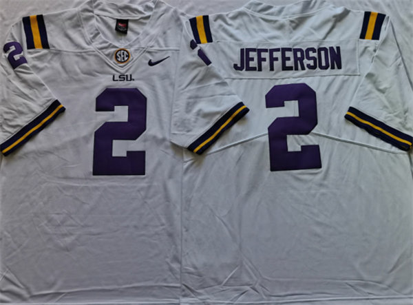 Men's LSU Tigers #2 Justin Jefferson White Nike College Football Game Jersey