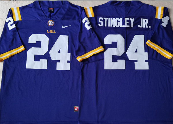 Men's LSU Tigers #24 Derek Stingley Jr. Purple Stitched Nike NCAA Football Jersey