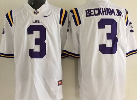 Men's LSU Tigers #3 Odell Beckham Jr. White NCAA College Football Nike Limited Jersey