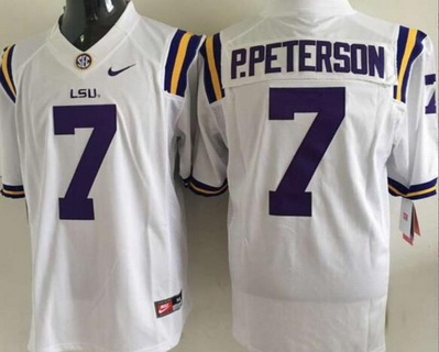 Men's LSU Tigers #7 Patrick Peterson White NCAA College Football Nike Limited Jersey