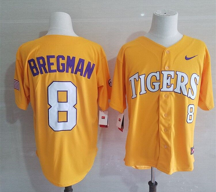 Men's LSU Tigers #8 Alex Bregman Nike Gold College Game Baseball Jersey