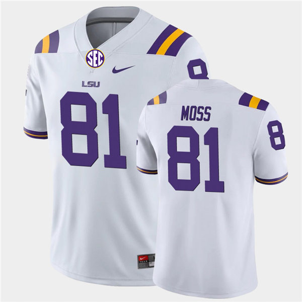 Men's LSU Tigers #81 Thaddeus Moss White Nike College Football Game Jersey