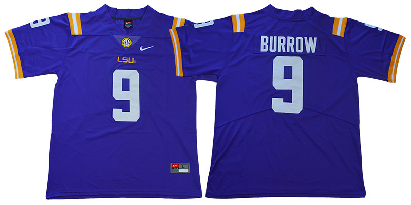 Men's LSU Tigers #9 Joe Burrow Purple Stitched Nike NCAA Football Jersey