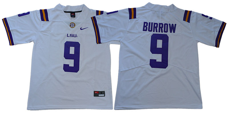 Men's LSU Tigers #9 Joe Burrow White Stitched Nike NCAA Football Jersey