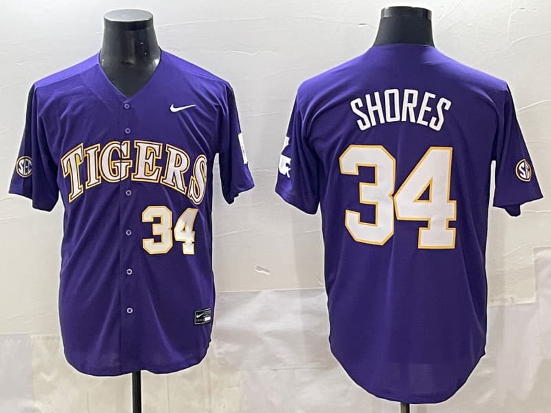 Men's LSU Tigers 2025 World Series  Champions Limited Jersey - All Stitched Chase Shores 34