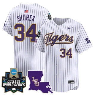 Men's LSU Tigers 2025 World Series Vapor Premier Limited Jersey - All Stitched Chase Shores  34