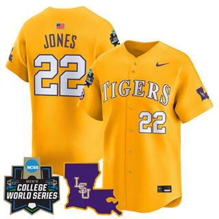Men's LSU Tigers 2025 World Series Vapor Premier Limited Jersey - All Stitched Jared Jones 22