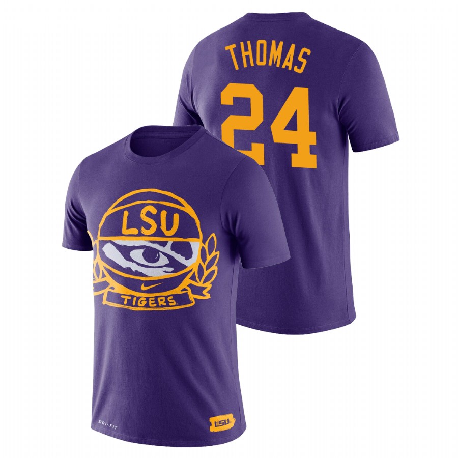 Men's LSU Tigers Basketball Crest Cameron Thomas Purple T-Shirt