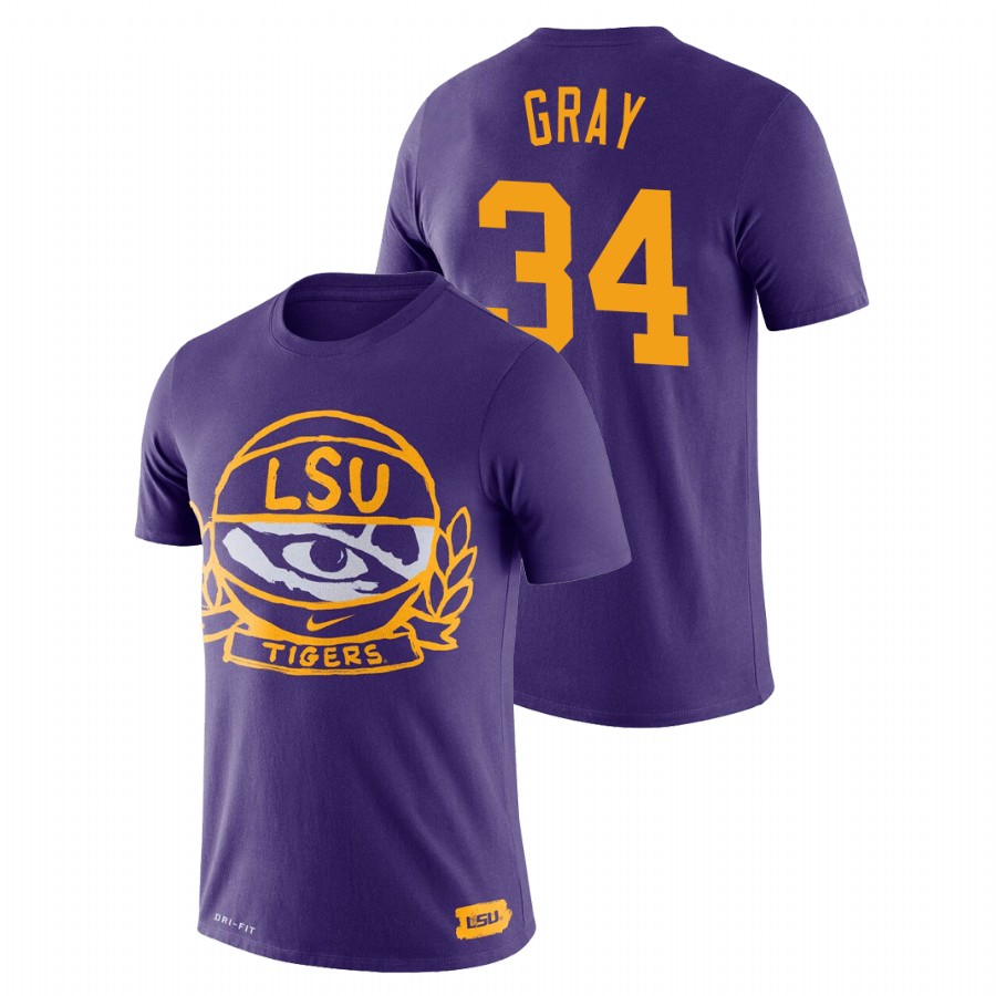 Men's LSU Tigers Basketball Crest Josh Gray Purple T-Shirt