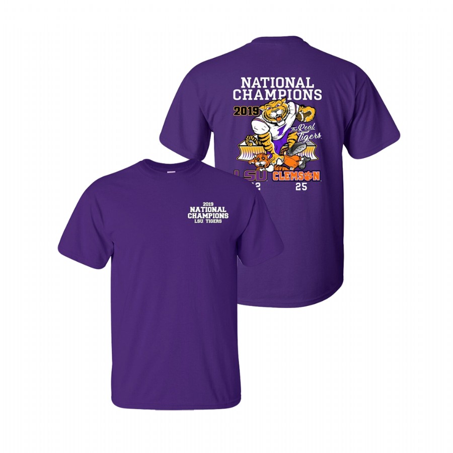 Men's LSU Tigers College Football Playoff Score 2019 National Champions Purple T-Shirt