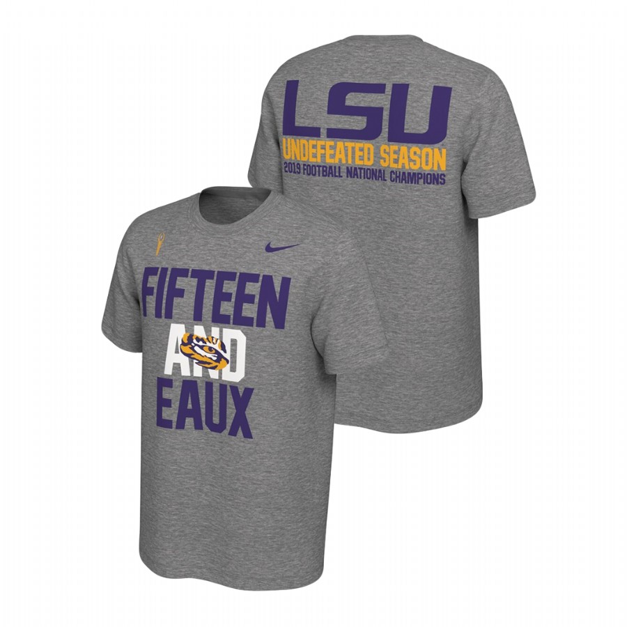 Men's LSU Tigers College Football Playoff Undefeated 2019 National Champions Heather Gray T-Shirt