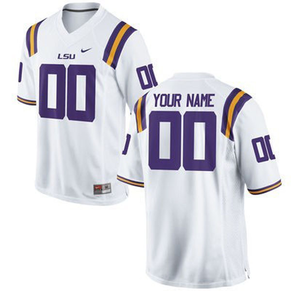 Men's LSU Tigers White Customized Football Jersey