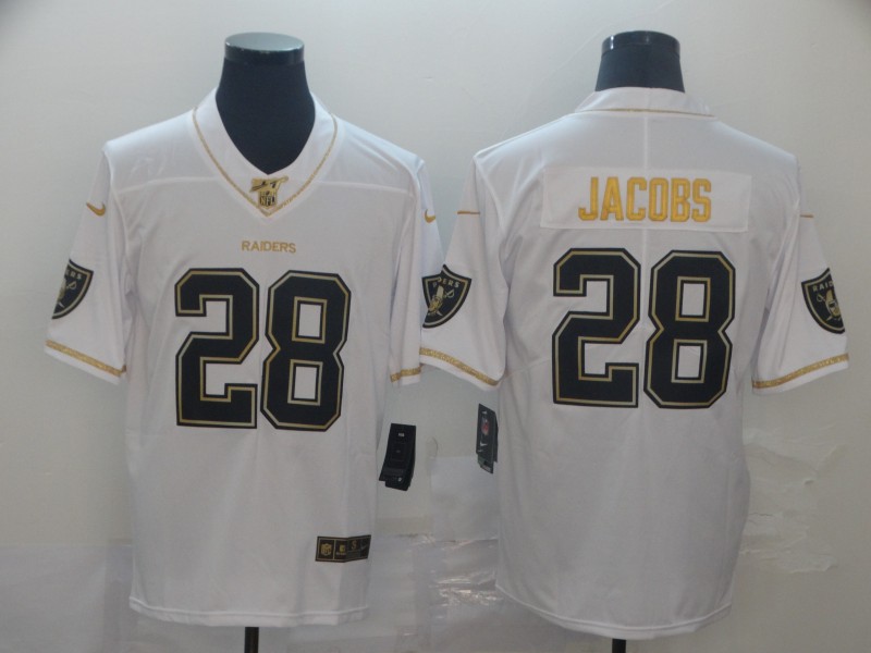 Men's Las Vegas Raiders #28 Josh Jacobs White Gold Retro Football Jersey