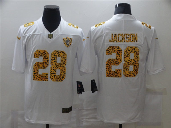 Men's Las Vegas Raiders #28 Josh Jacobs White Nike Leopard Fashion Football Jersey