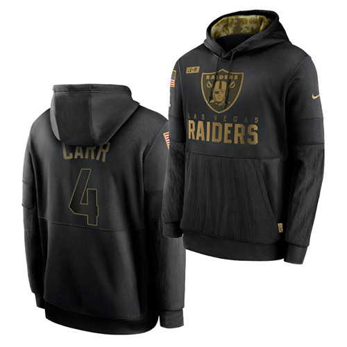 Men's Las Vegas Raiders #4 Derek Carr 2020 Salute To Service Black Sideline Performance Pullover Hoodie