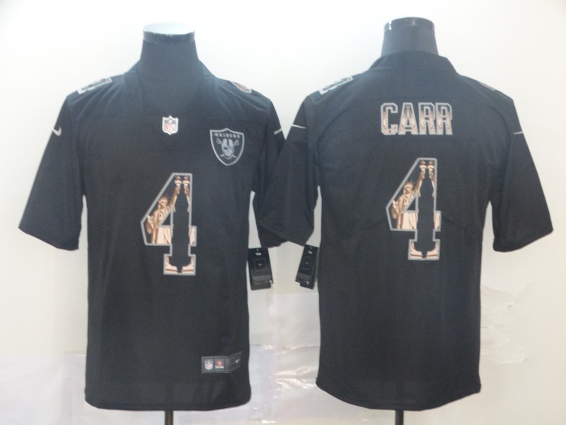 Men's Las Vegas Raiders #4 Derek Carr Black Nike Statue Of Liberty Legend Jersey