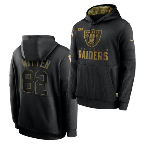 Men's Las Vegas Raiders #82 Jason Witten 2020 Salute To Service Black Sideline Performance Pullover Hoodie
