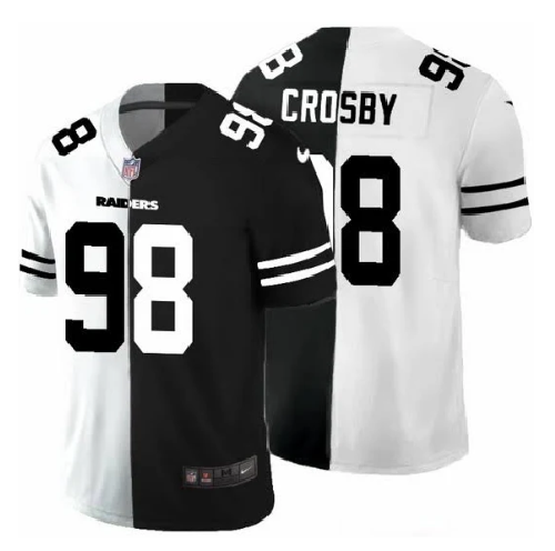 Men's Las Vegas Raiders #98 Maxx Crosby Black & White Split Vapor Limited Stitched Jersey