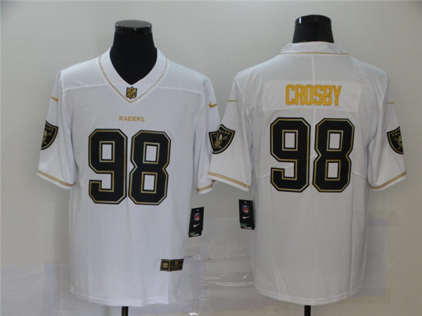 Men's Las Vegas Raiders #98 Maxx Crosby White Gold Retro Football Jersey