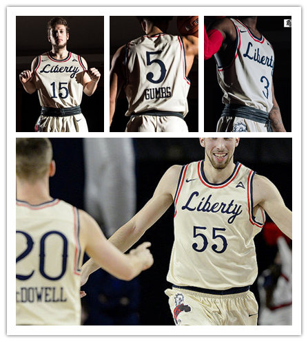 Men's Liberty Flames Custom Nike 2019 Cream Navy College Basketball Jersey